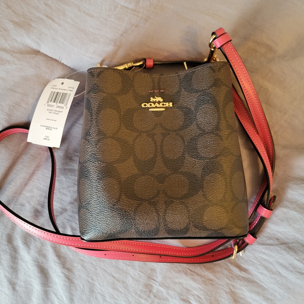 NWT Coach Mini Bucket Brown Strawberry